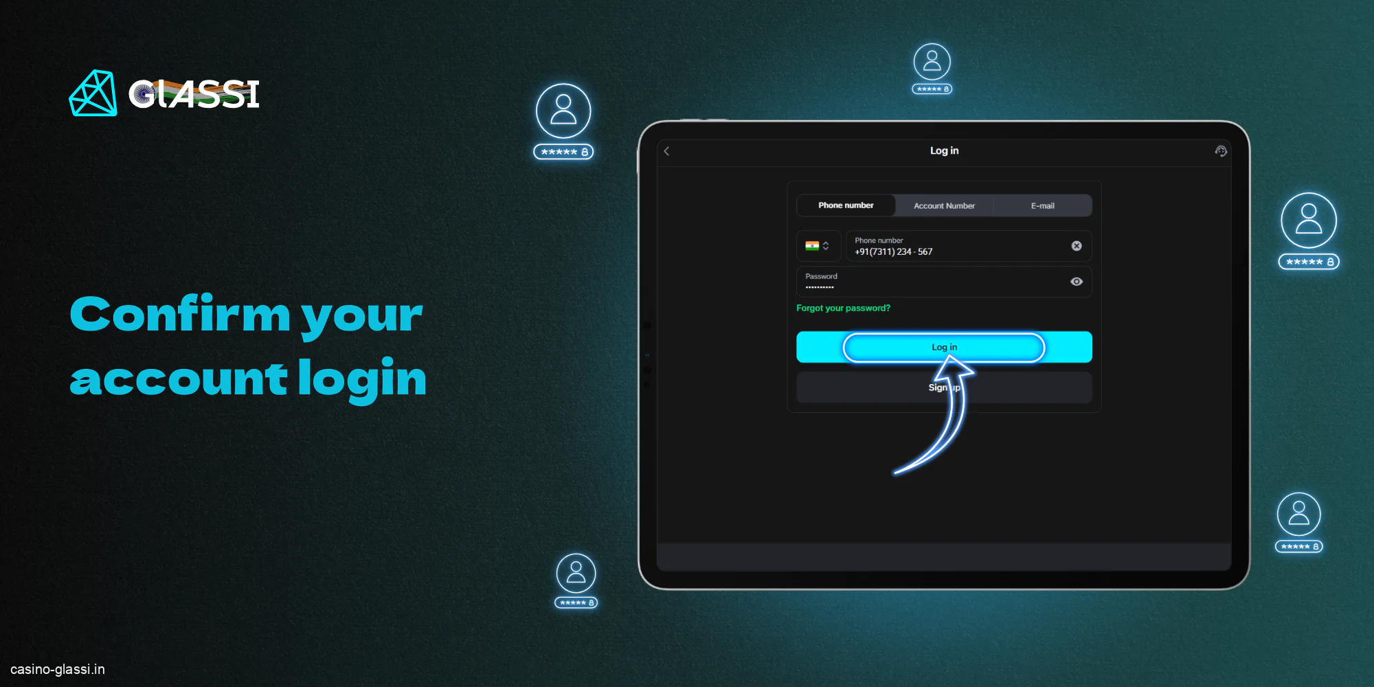 To log in to their Glassi Casino account, users from India should click on the 'Login' button after entering their details
