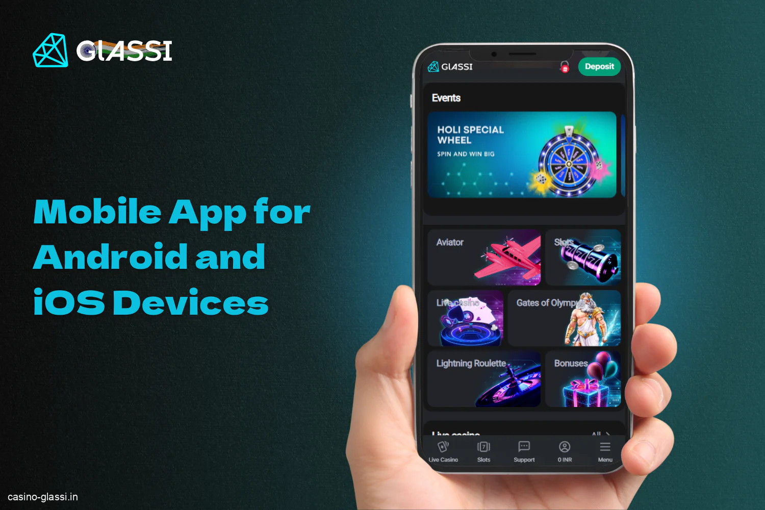 For the convenience of Indian players, Glassi Casino has a mobile app with all the advantages of the website